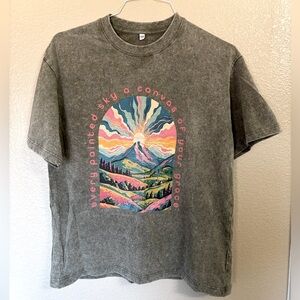 Washed Graphic Tee with Sunrise Landscape